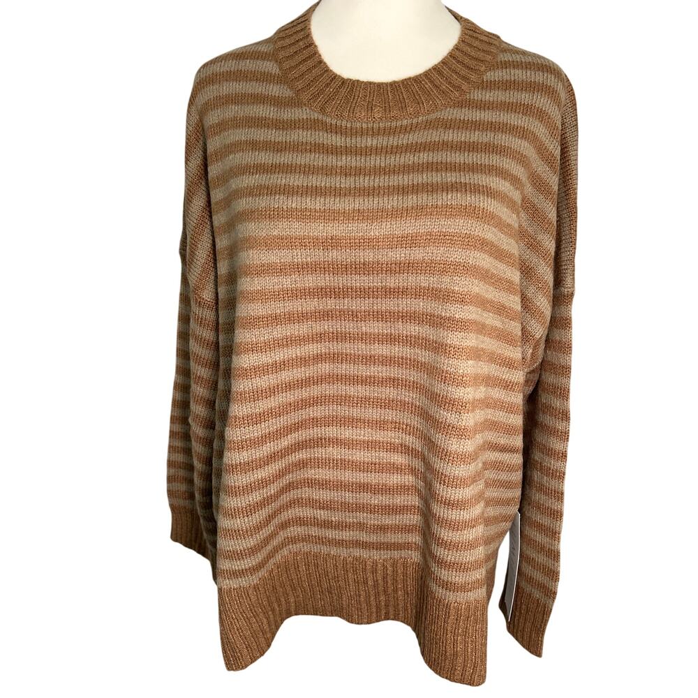 Lumière Women’s Sweater Brown & Tan Striped Size Medium‎ Hi-Lo Split Hem NWT
